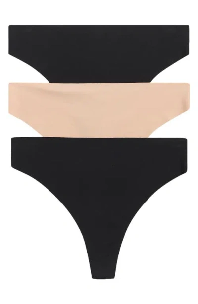 Nordstrom Invisible Edge Assorted 3-pack Thongs In Black- Tan Multi