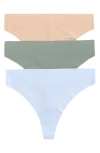 Nordstrom Invisible Edge Assorted 3-pack Thongs In Blue- Tan- Green Multi
