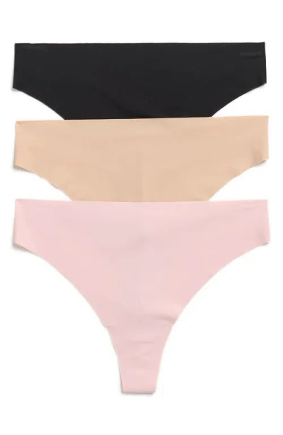 Nordstrom Invisible Edge Assorted 3-pack Thongs In Pink
