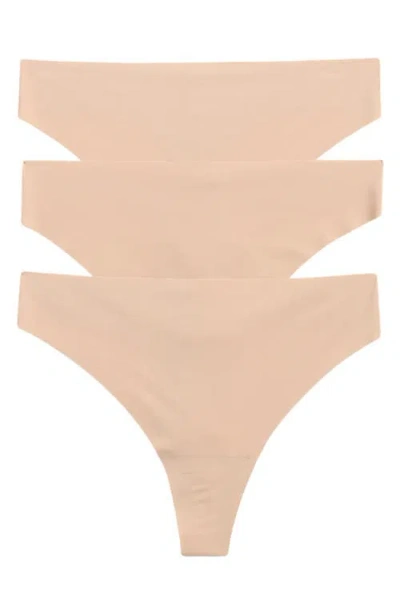 Nordstrom Invisible Edge Assorted 3-pack Thongs In Tan Warm
