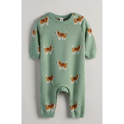 Nordstrom Babies'  Jacquard Cotton Sweater Romper In Green