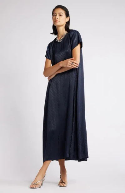 Nordstrom Jacquard Pleat Back Maxi Dress In Navy Night