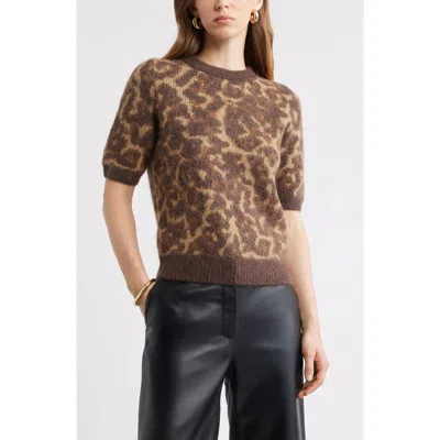 Nordstrom Jacquard Short Sleeve Sweater In Brown
