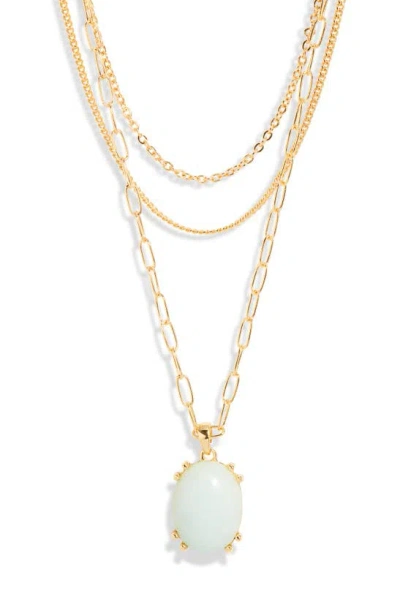 Nordstrom Jade Glass Pendant 3-tier Layered Necklace In Gold