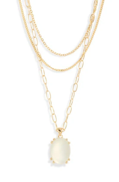 Nordstrom Jade Glass Pendant 3-tier Layered Necklace In White- Gold