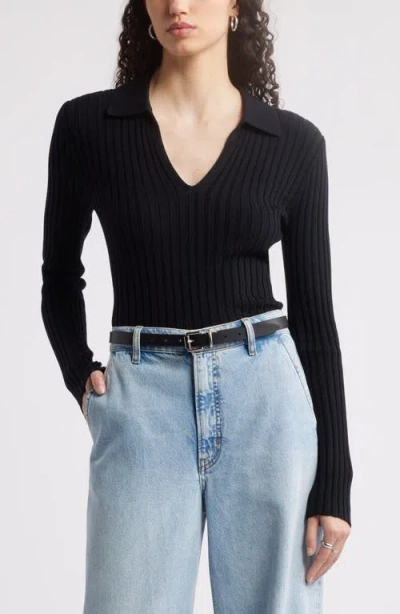 Nordstrom Johnny Collar Polo Sweater In Black