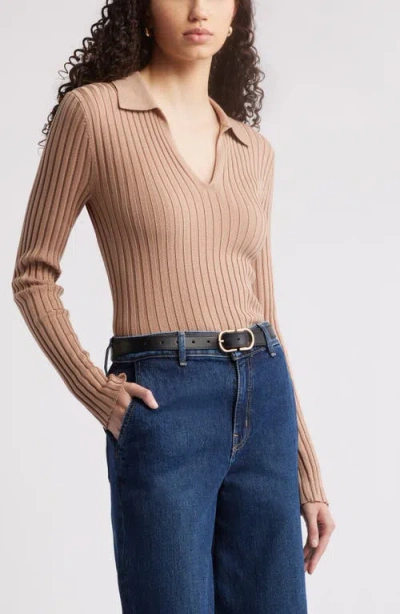 Nordstrom Johnny Collar Polo Sweater In Tan Natural