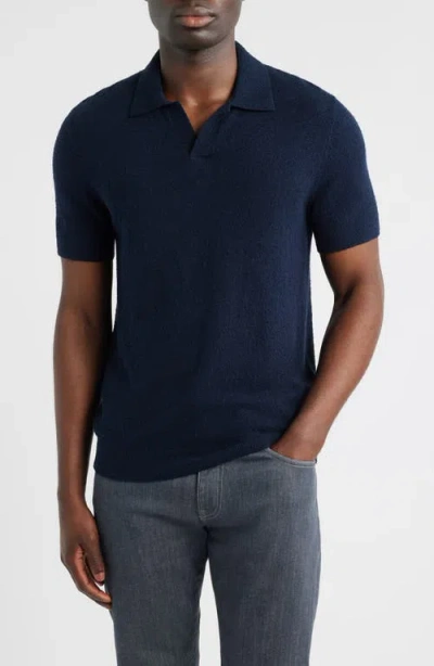 Nordstrom Johnny Collar Short Sleeve Bouclé Sweater Polo In Blue