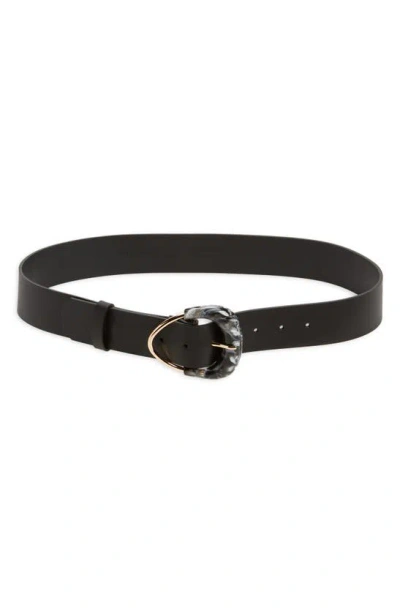 Nordstrom Juliet Marbled Buckle Leather Belt In Black Combo