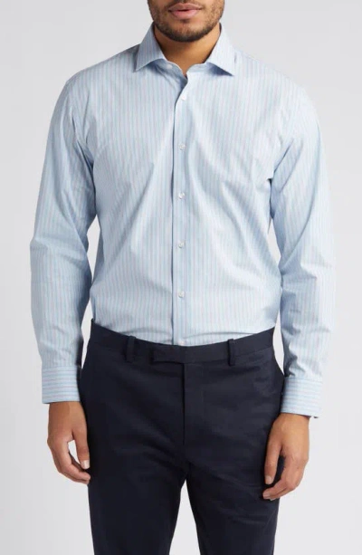 Nordstrom Justo Trim Fit Tech-smart Stripe Performance Dress Shirt In Blue - White Justo Stripe