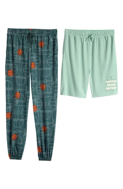 Nordstrom Kids' 2-pack Pajama Pants & Shorts In Green Frozen Basketball