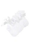 Nordstrom Kids' 3-pack Bow Cuff Quarter Crew Socks In White