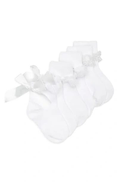 Nordstrom Kids' 3-pack Bow Cuff Quarter Crew Socks In White