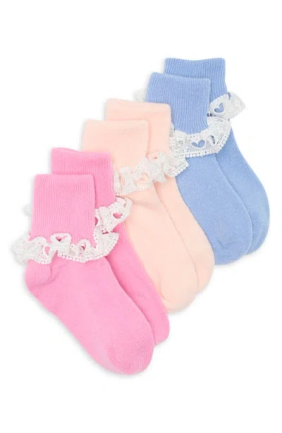 Nordstrom Kids' 3-pack Crochet Trim Ankle Socks In Blue Windsurfer- Multi Pack