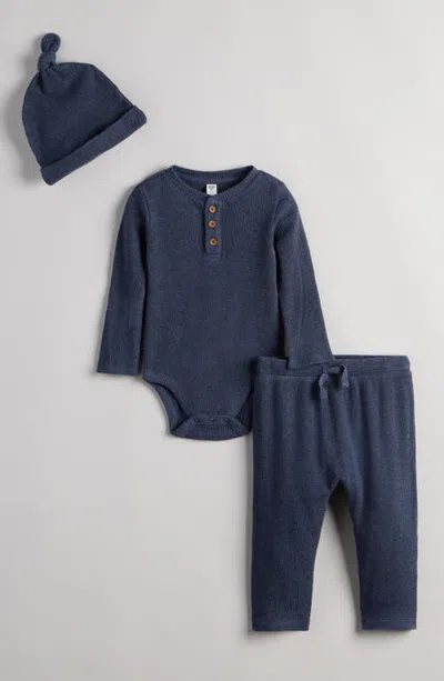 Nordstrom Babies'  Kids' 3-piece Henley Layette Set In Navy Peacoat Heather