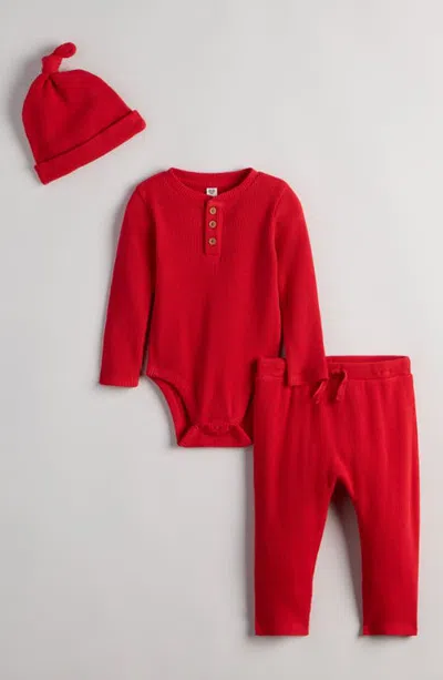 Nordstrom Babies'  Kids' 3-piece Henley Layette Set In Red Salsa