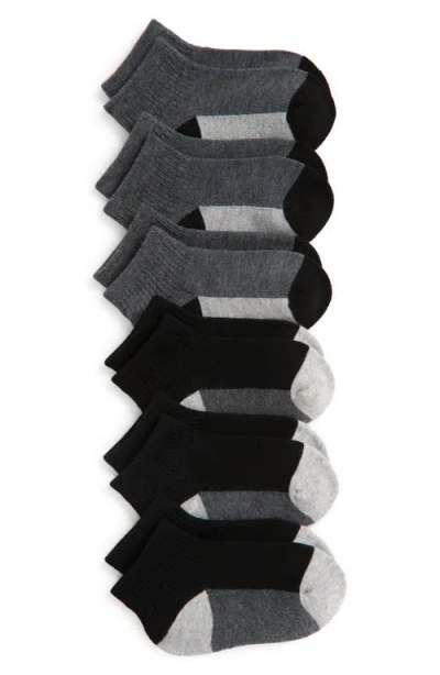 Nordstrom Kids' 6-pack Active Quarter Socks In Black- Grey Pack