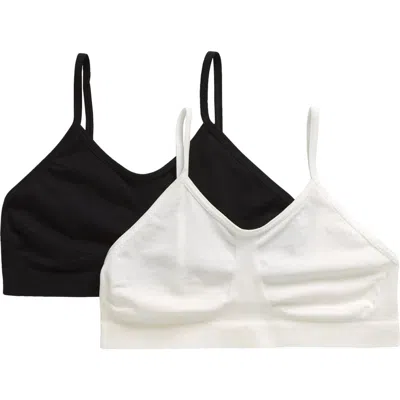 Nordstrom Kids' Assorted 2-pack Seamless Bralettes In Black- White Pack