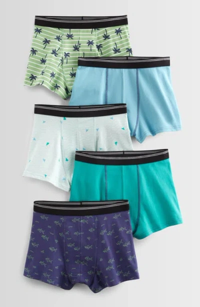 Nordstrom Kids' Assorted 5-pack Boxer Briefs In Green Patch Palm Stripe Pack