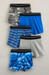 Nordstrom Kids' Assorted 5-pack Stretch Cotton Boxer Briefs In Blue