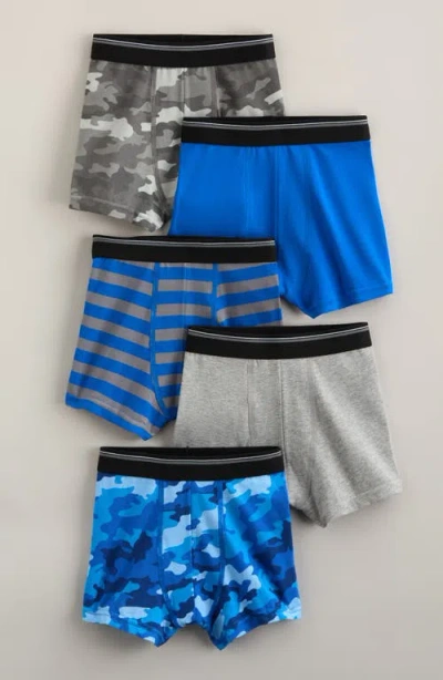 Nordstrom Kids' Assorted 5-pack Stretch Cotton Boxer Briefs In Blue