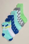 Nordstrom Kids' Assorted 6-pack Novelty Crew Socks In Green