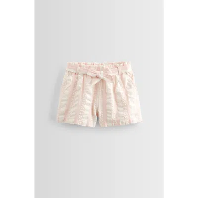 Nordstrom Kids' Belted Cotton Seersucker Shorts In Ivory Egret- Pink Stripe