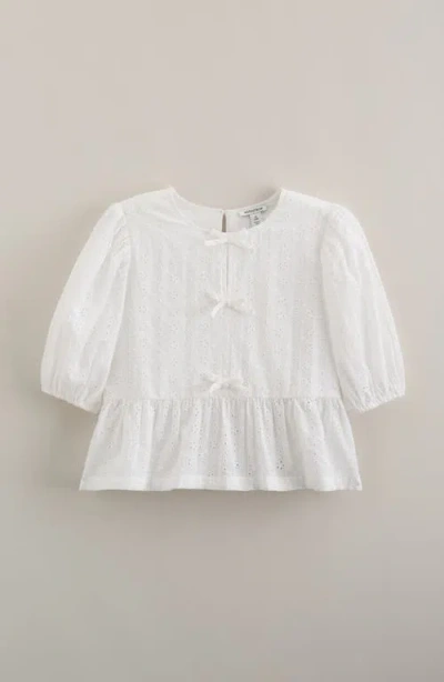 Nordstrom Kids' Bow Front Cotton Broderie Anglaise Top In White
