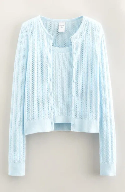 Nordstrom Kids' Cable Stitch Cardigan & Sweater Tank Set In Blue