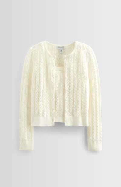 Nordstrom Kids' Cable Stitch Cardigan & Sweater Tank Set In White