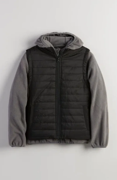 Nordstrom Kids' Convertible Quilted Vest & Zip Hoodie Set In Gray