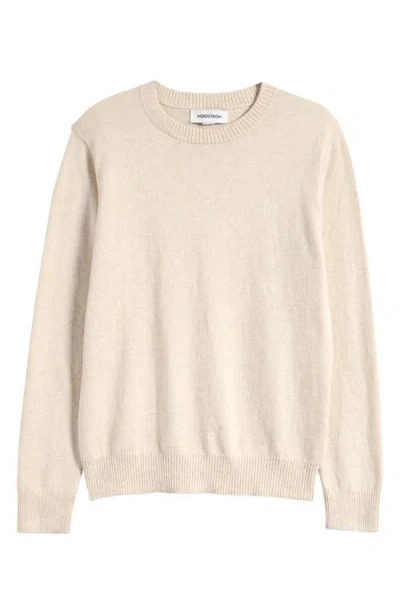 Nordstrom Kids' Cotton & Cashmere Crewneck Sweater In Beige Oatmeal Light Heather