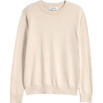 Nordstrom Kids' Cotton & Cashmere Crewneck Sweater In Beige Oatmeal Light Heather