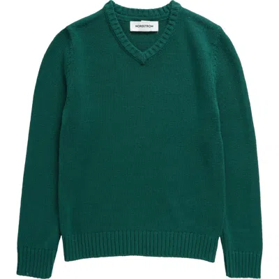 Nordstrom Kids' Cotton Blend V-neck Sweater In Green Pampas
