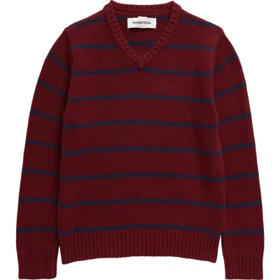 Nordstrom Kids' Cotton Blend V-neck Sweater In Red Grape- Navy Legacy Stripe