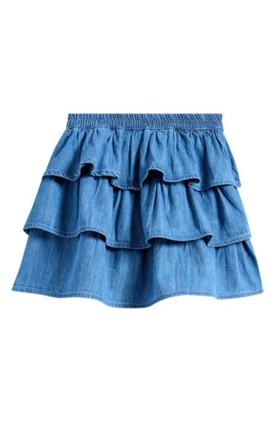 Nordstrom Kids' Cotton Chambray Tiered Skirt In Mid Gem Wash