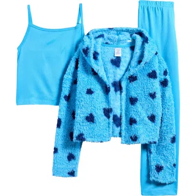 Nordstrom Kids' Cozy 3-piece Pajama Set In Blue Creek Hearts- Blue