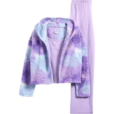 Nordstrom Kids' Cozy 3-piece Pajama Set In Purple Aster Clouds- Purple