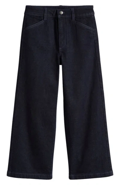 Nordstrom Kids' Crop Wide Leg Jeans In Dark Blue Wash