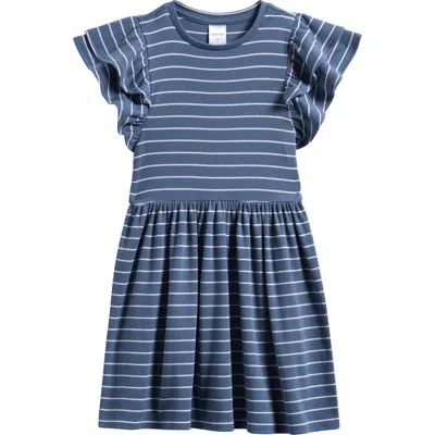 Nordstrom Kids' Double Ruffle Rib Dress In Blue Del Mar Stripe