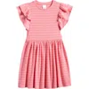 Nordstrom Kids' Double Ruffle Rib Dress In Pink Geranium Stripe