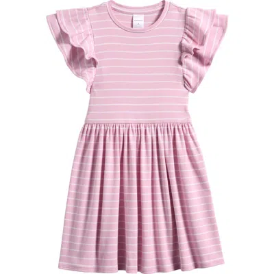 Nordstrom Kids' Double Ruffle Rib Dress In Purple Fragrant Stripe