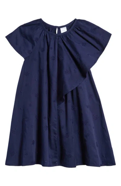 Nordstrom Kids' Embroidered Ruffle Cotton Dress In Navy Peacoat