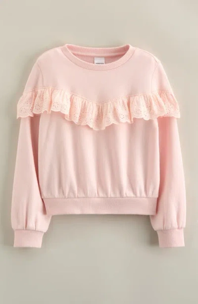 Nordstrom Kids' Eyelet Ruffle Crewneck Cotton Blend Terry Sweatshirt In Pink