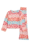 Nordstrom Kids' Fleece Two-piece Pajamas In Ivory Egret Rainbow Flowers