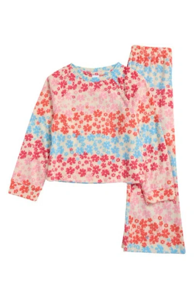 Nordstrom Kids' Fleece Two-piece Pajamas In Ivory Egret Rainbow Flowers