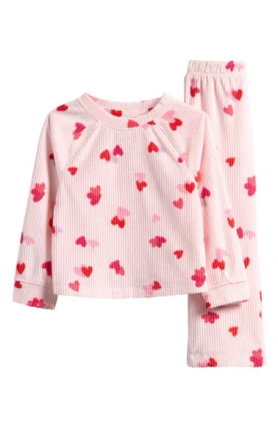 Nordstrom Kids' Fleece Two-piece Pajamas In Pink Rosefinch Heart Toss