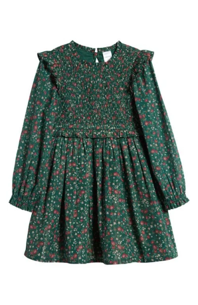Nordstrom Kids' Floral Metallic Thread Long Sleeve Dress In Green Pampas Dundee Floral