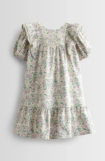 Nordstrom Kids' Floral Print Ruffle Puff Sleeve Dress In Ivory Egret Lizzy Brocade