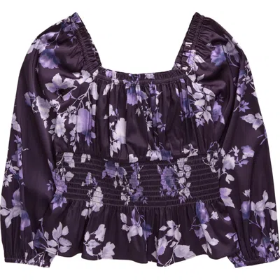 Nordstrom Kids' Floral Smock Waist Top In Purple Night Liana Floral